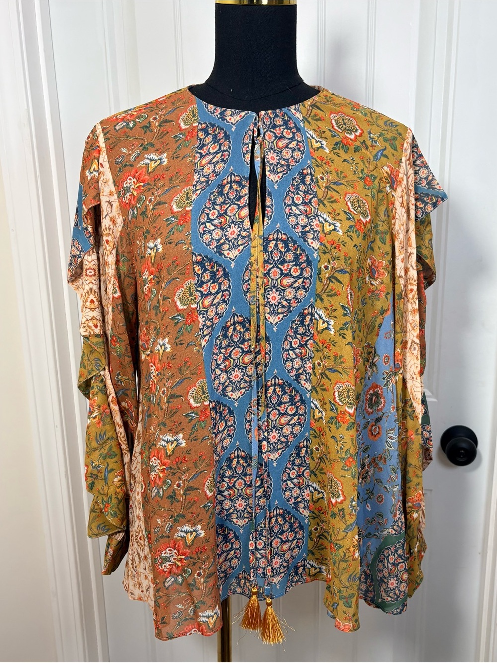 Sachin & Babi Patchwork Floral Blouse XS NWT Boho Cottagecore Fall Autumn Top
